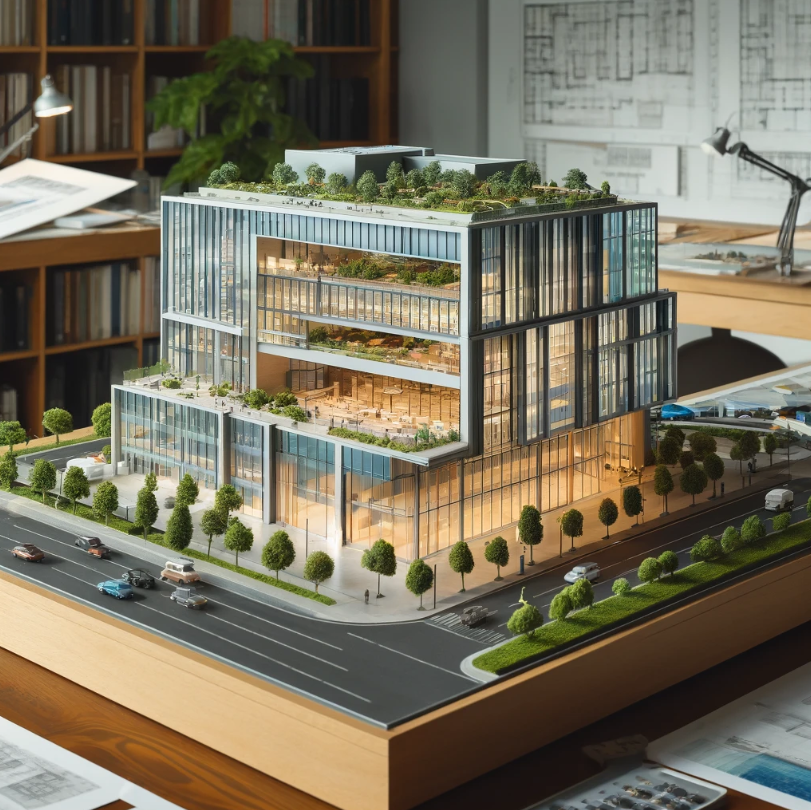 Modello architettonico dettagliato di un edificio moderno, realizzato da Ari Maquette a Marsiglia.