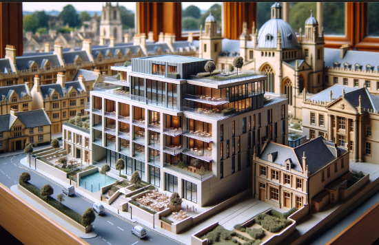 Modèle architectural détaillé d'un bâtiment moderne, créé par Ari Maquette à Caen.