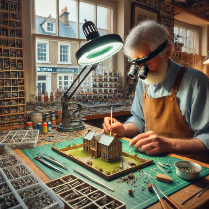 Modéliste à Montreuil travaillant sur une maquette détaillée