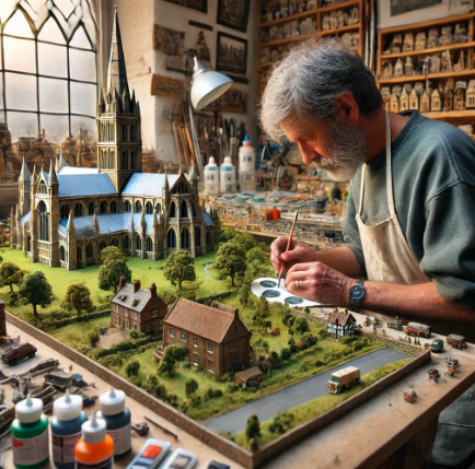 Modéliste à Avignon travaillant sur une maquette détaillée