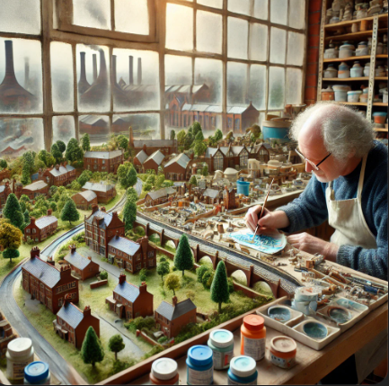 Modéliste à Versailles travaillant sur une maquette détaillée