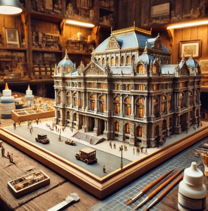 Modéliste à Pau travaillant sur une maquette détaillée