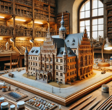 Modéliste à Calais travaillant sur une maquette détaillée