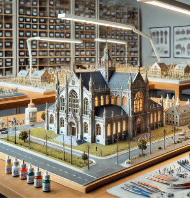  Un modéliste à Colmar travaillant sur une maquette architecturale détaillée.