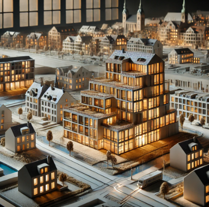 Maquette architecturale d'un projet urbain à Béziers réalisée par Ari Maquette.