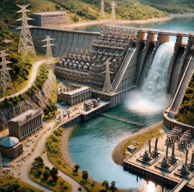 Un modèle détaillé de centrale hydroélectrique créé par Ari Maquette, représentant innovation et durabilité dans l'énergie renouvelable.
