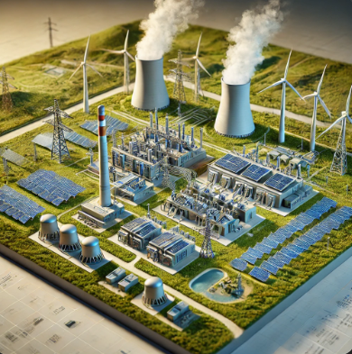 Le modèle de système énergétique hybride d'Ari Maquette, montrant comment les sources d'énergie renouvelables telles que le solaire et l'éolien sont combinées avec des sources d'énergie conventionnelles pour optimiser la productio