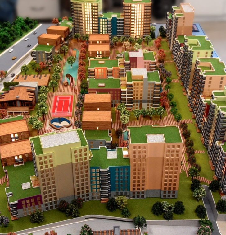 Une maquette architecturale professionnelle et minutieuse réalisée par ARI Maquette pour un stand d’exposition INTERMAT dans le domaine de la construction et des infrastructures. Le modèle inclut des voiries, des plans de site, des élévations de bâti