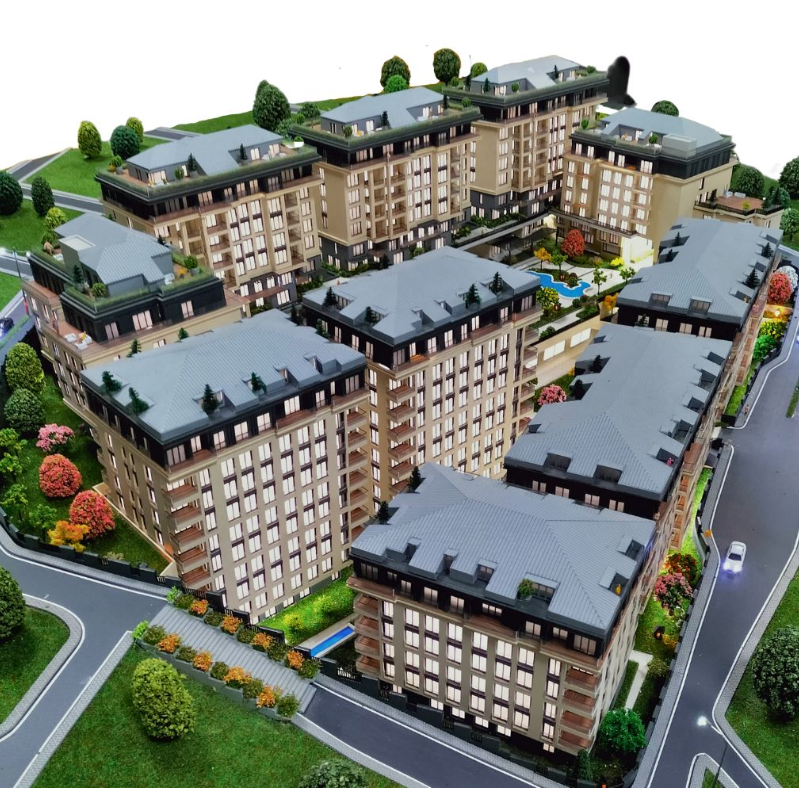 Une maquette architecturale physique de haute qualité, conçue par ARI Maquette et présentée au Swiss Real Estate Fair. Elle comporte des détails architecturaux précis, des textures réalistes, des éléments paysagers ainsi que des fonctionnalités lumin