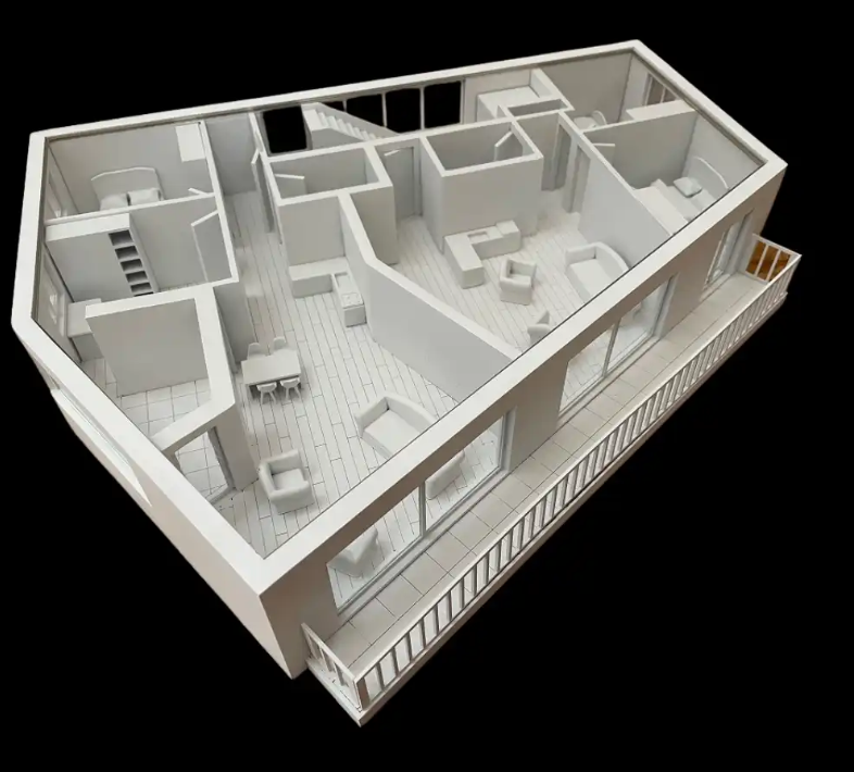 Une maquette éclairée et animée de ARI Maquette pour la Future Mobility Show représentant un quartier de mobilité intelligente avec bornes de recharge EV ultra-rapides, parkings V2G, couloirs pour navettes autonomes, ravitaillement en hydrogène, hubs