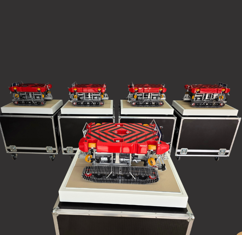 Maquette logistique éclairée et animée réalisée par ARI Maquette, illustrant l’automatisation, la visualisation des flux et la précision architecturale pour e-Logistics World.