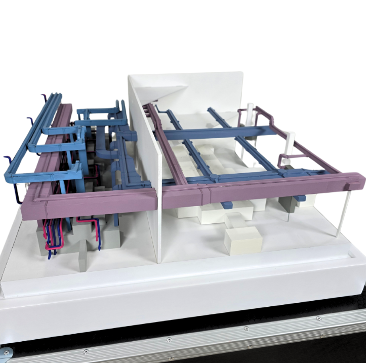 Maquette logistique détaillée par ARI Maquette, illustrant les systèmes d’entrepôt, les flux d’automatisation, l’intralogistique et les technologies intelligentes de manutention.